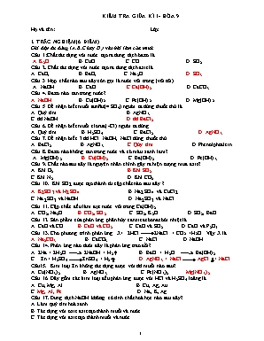 Đề kiểm tra giũa kì 1 môn Hóa Lớp 9 (Có đáp án)